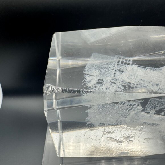 3D Laser Etched Crystal Block With Rural Landscape Train Scene & Tree Design - Picture 3 of 6